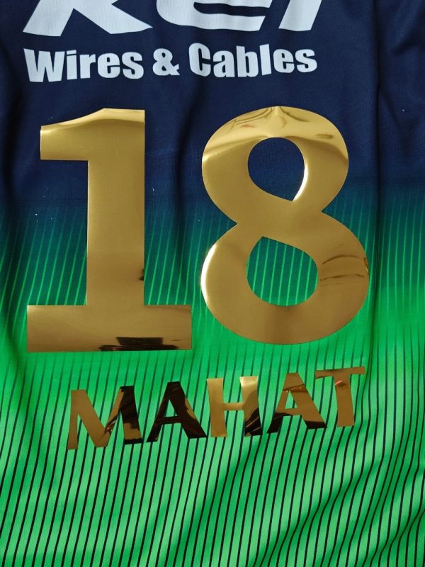 RCB green jersey 2025 front view with metallic gold RCB logo and detailing