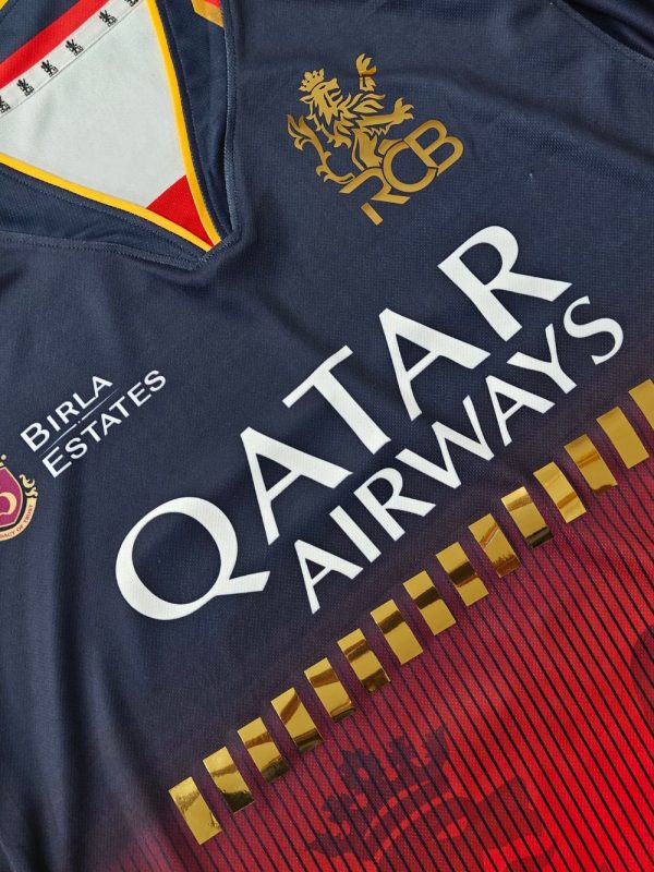 RCB red jersey 2025 golden front edition, front-facing fanwear design