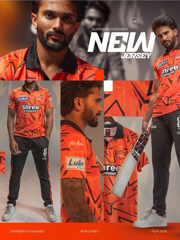 SRH 2026 Jersey with Your Name and Number - Premium 3 Sunrisers Hyderabad 2026 customized cricket jersey with name number, IPL fan edition orange jersey teehub jersey
