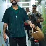 RCB green striped oversized T-shirt with golden foil logo