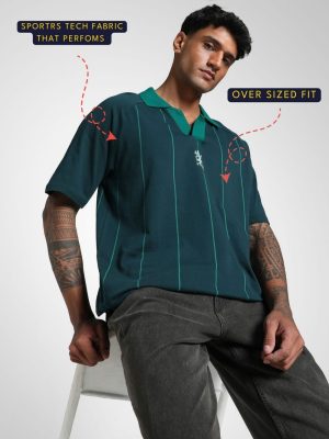 RCB fan T-shirt with green stripes and golden foil print