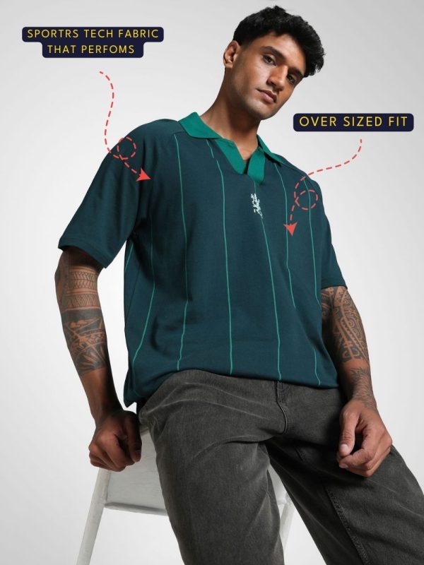 RCB fan T-shirt with green stripes and golden foil print