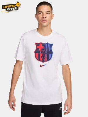Colorful FC Barcelona crest on white cotton T-shirt India teehub
