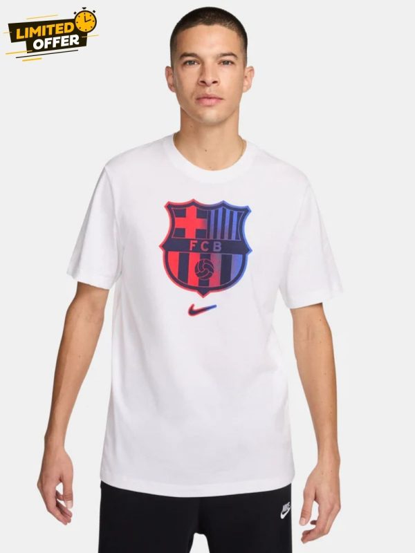 Colorful FC Barcelona crest on white cotton T-shirt India teehub