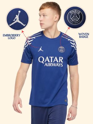 PSG Jordan 4th kit fan version with futuristic Navy and silver design TEEHUB