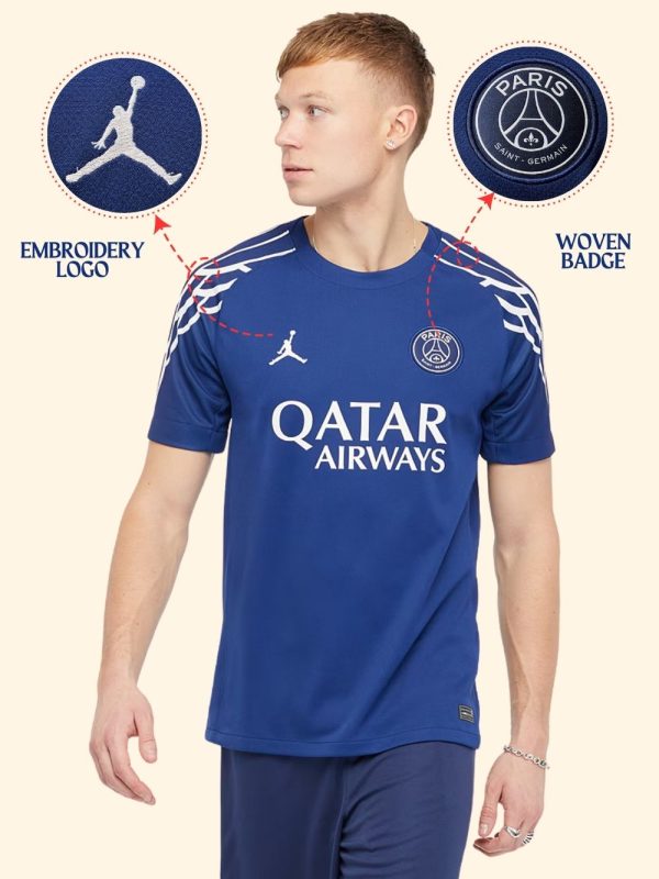 PSG Jordan 4th kit fan version with futuristic Navy and silver design TEEHUB