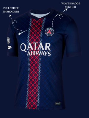 PSG 2025–26 home jersey with custom name and number print – front and back view teehub pasg jersey