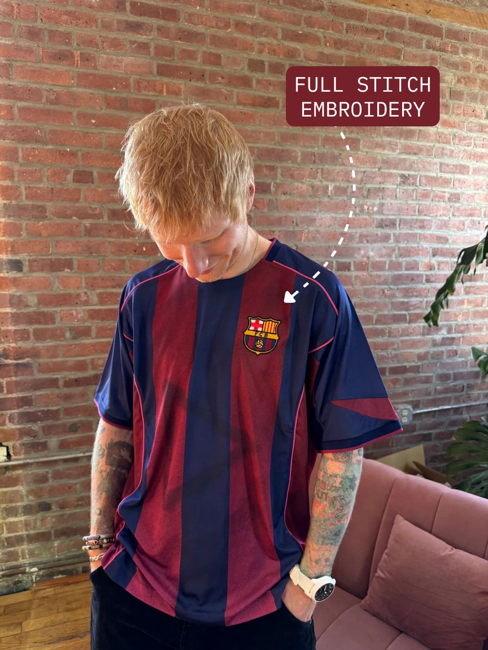 FC Barcelona Ed Sheeran Retro Jersey - Fully Embroidery - TEEHUB