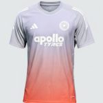 Adidas Team India 2025 official cricket jersey in grey and orange, featuring BCCI logo and adidas stripes on shoulders. only on teehub