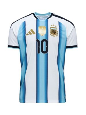 Argentina 2026 World Cup jersey in sky blue and white stripes with stitched logos from Teehub.