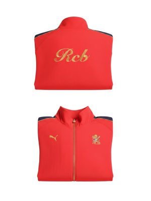 Premium red RCB outerwear jacket with modern sporty fit and signature team look, available only on Teehub.