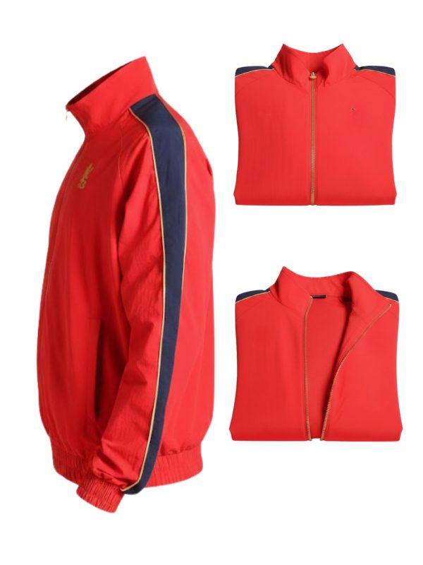Premium red RCB outerwear jacket with modern sporty fit and signature team look, available only on Teehub.