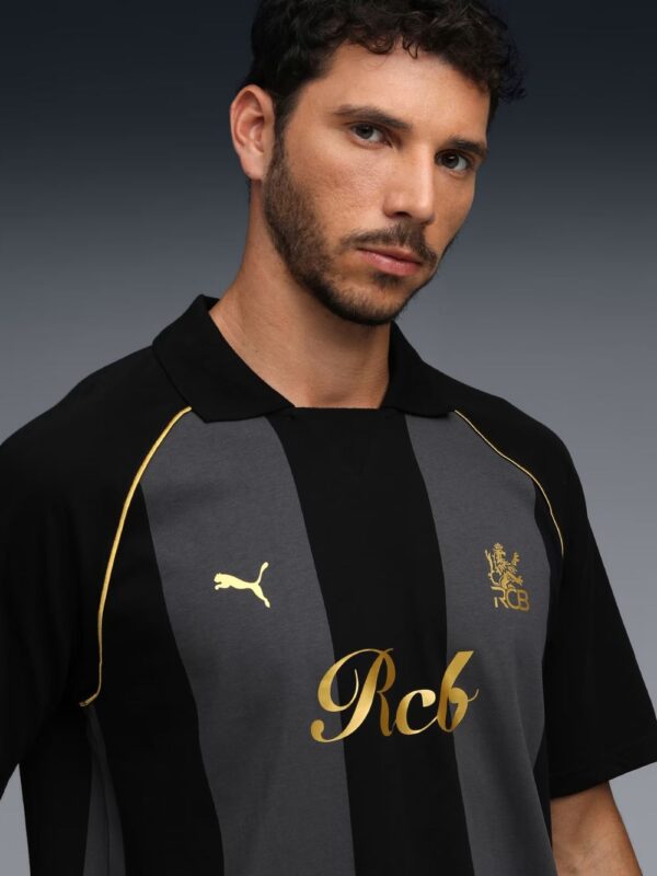 RCB Striper Travel Polo T - Shirt 2026 - BLACK 2 rcb black travel polo tshirt oversized