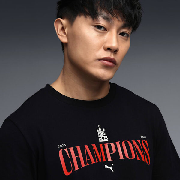 Official-style RCB Champions black t-shirt showcasing the full player roster on the back. Comfortable cotton construction, premium finish, and ideal for match days, casual wear, and fan collections.