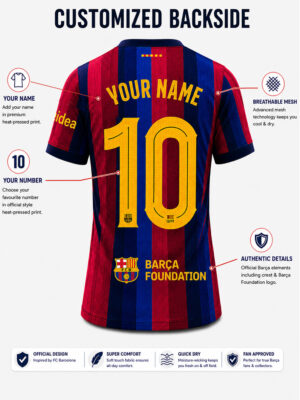 FC Barcelona football jersey 2026/2027 made with premium soft fabric and personalized name printing, exclusive TeeHub collection.