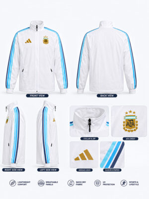 Argentina Anthem Jacket 12 Argentina Home Anthem White Jacket inspired by Lionel Messi with zipper front