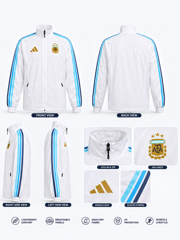 Argentina Anthem Jacket 5 Argentina Home Anthem White Jacket inspired by Lionel Messi with zipper front