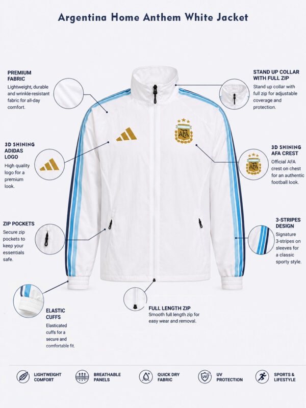 Argentina Anthem Jacket 6 Lionel Messi inspired Argentina Home Anthem White Jacket regular fit only on TeeHub