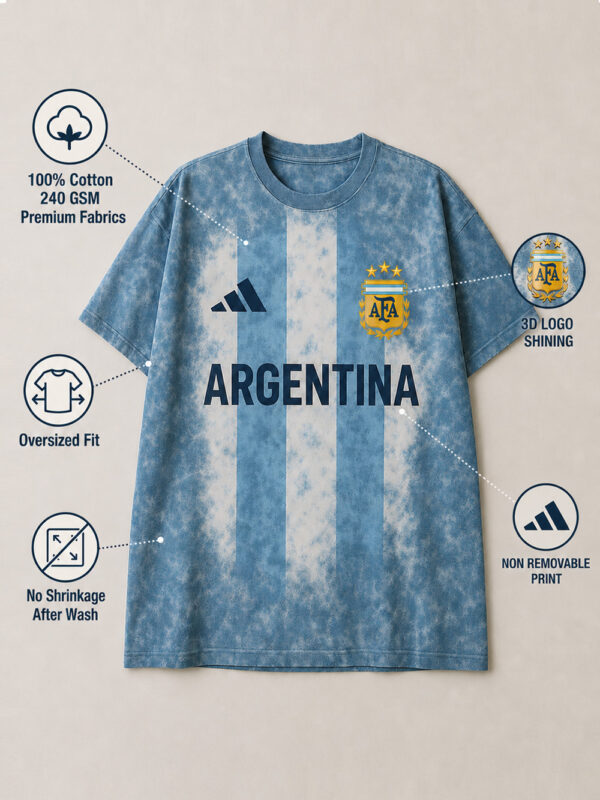 Argentina Acid Wash T Shirt - Oversized - 100% Cotton 1 Argentina oversized acid wash T-shirt in 100% cotton with premium vintage finish, comfortable everyday streetwear from TeeHub.