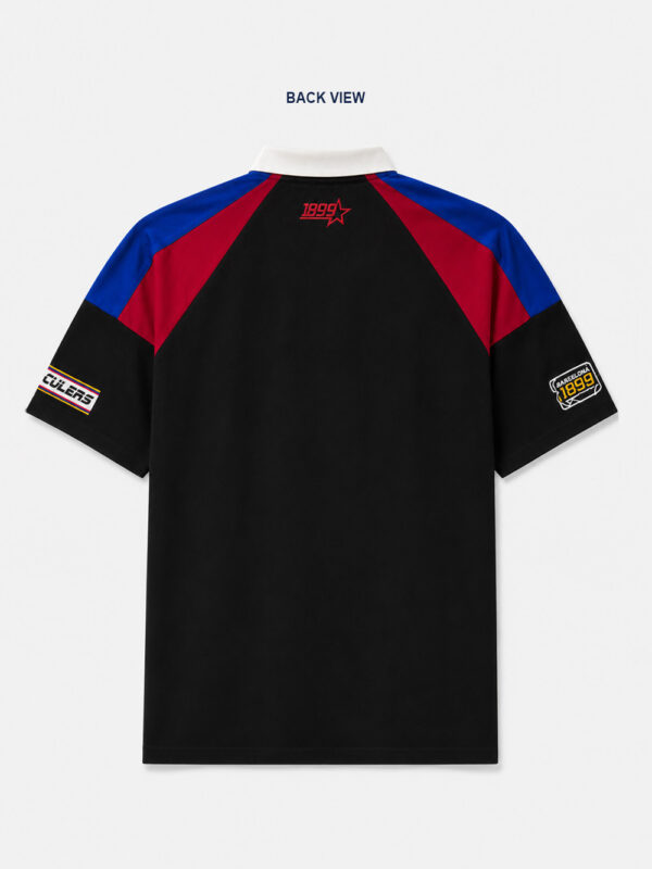 FCB Oversized Racing Polo - 100% Cotton 1 Premium FCB Racing Barca oversized half zip polo shirt with 100% cotton fabric and drop shoulder design from TeeHub.