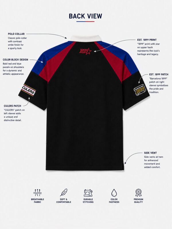 FCB Oversized Racing Polo - 100% Cotton 5 FCB Racing Barca oversized drop shoulder polo shirt in 100% cotton with premium half zip design, exclusive TeeHub collection.
