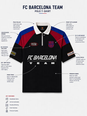 FCB Oversized Racing Polo - 100% Cotton 11 FCB Polo Half Zip Racing Barca oversized drop shoulder polo in 100% cotton, premium football-inspired streetwear by TeeHub.