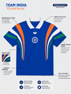 Team Indian Shoulder Tricolor T Shirt 10 Team India cricket lifestyle T-shirt with tricolor shoulder stripes and V-neck regular fit by TeeHub.
