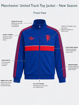 Manchester United Track Top Jacket - New Season 7 Manchester United New Season Track Top Jacket regular fit football apparel available only on TeeHub.