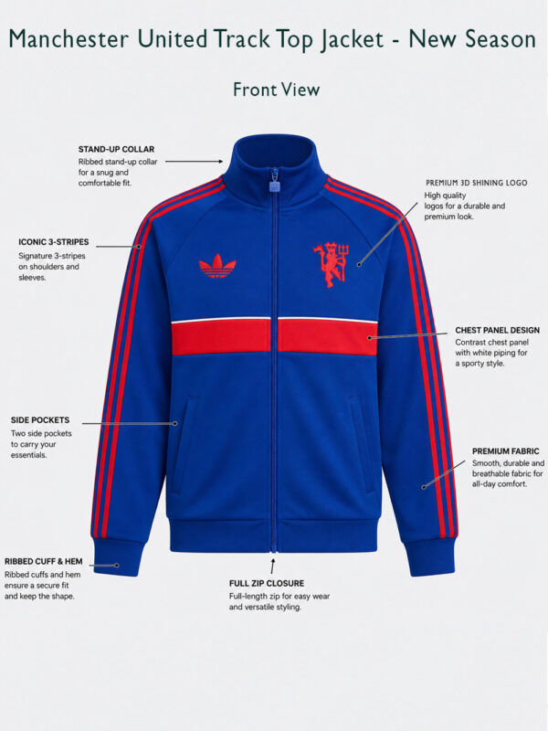 Manchester United Track Top Jacket - New Season 1 Manchester United New Season Track Top Jacket regular fit football apparel available only on TeeHub.
