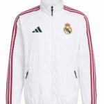 Real Madrid Anthem Jacket by TeeHub featuring premium sports fabric, stand-up collar, regular fit, and front zipper closure.
