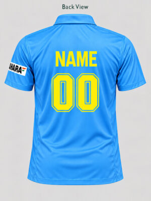 Team India 2003 World Cup Retro Blue Cricket Jersey with personalized name and number.
