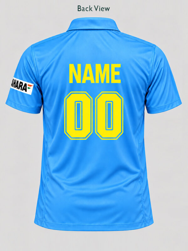 Team India 2003 World Cup Retro Blue Cricket Jersey with personalized name and number.