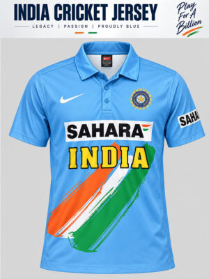 Team India World Cup Jersey 2003 Retro Blue Limited Edition with customized name and number by TeeHub.