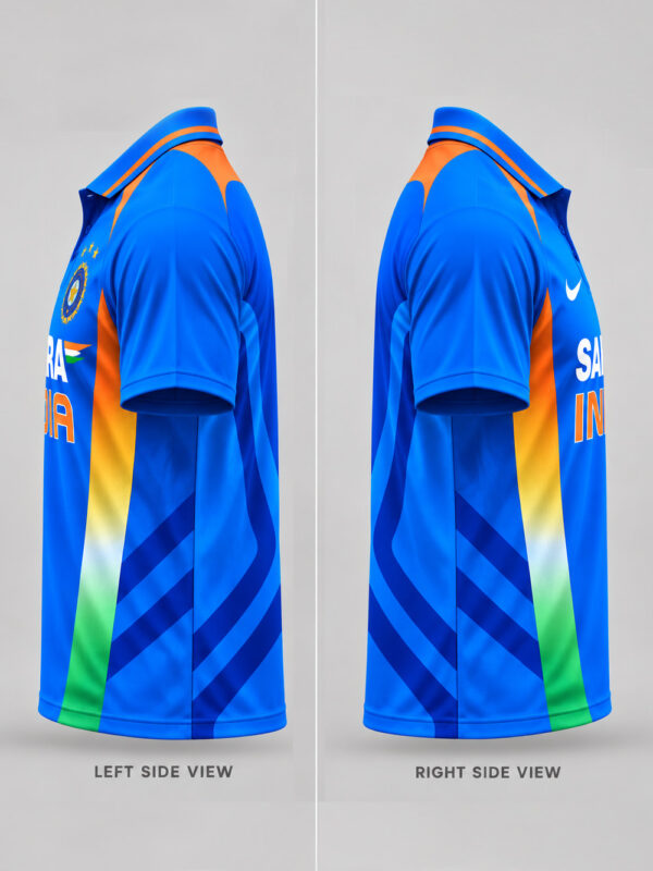 Team India 2011 World Cup Retro Blue Cricket Jersey with personalized name and number.
