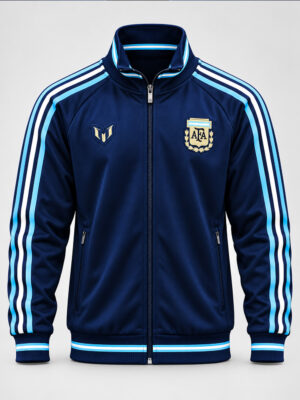 Messi Farewell Jacket 2026 | Premium Edition 7 Premium Messi Farewell Jersey 2026 featuring Argentina FC colors, stand-up collar and full zip closure.