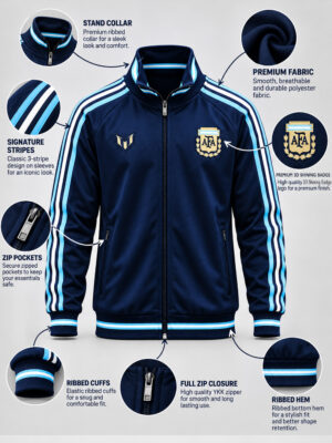 Messi Farewell Jacket 2026 | Premium Edition 10 Argentina FC Messi Farewell Jersey 2026 Limited Edition with premium fabric and zip-front design.