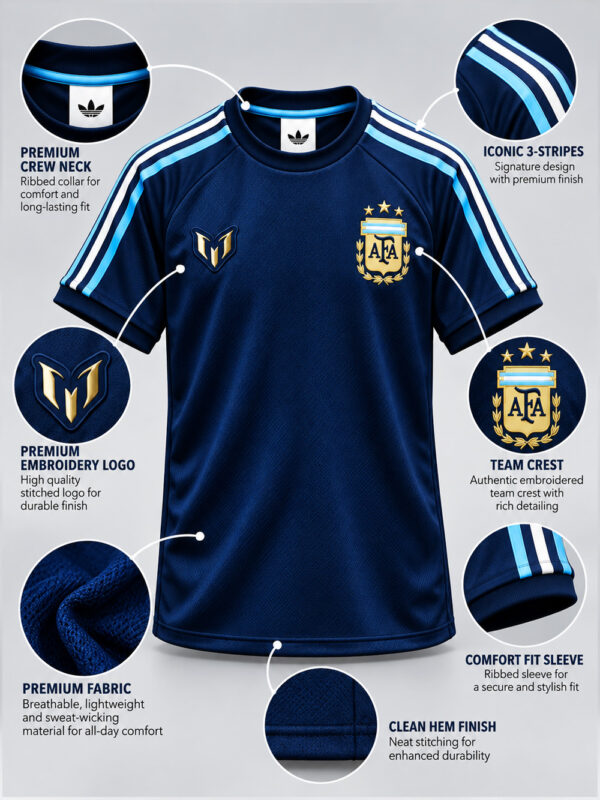 Messi Farewell T Shirt 2026 | Premium Edition 5 Messi Farewell T-Shirt 2026 Premium Edition with rib neck, premium fabric and limited-edition Argentina FC design.