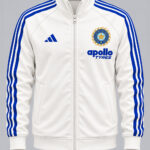 Team India New White and Blue Jacket with Big Stripes, premium sports fabric and sporty design by TeeHub.