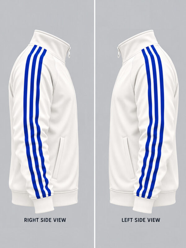 Team India White and Blue Striped Sports Jacket featuring a bold Big Stripes design.
