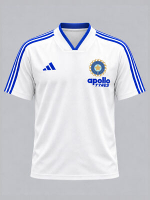 Premium White and Blue Big Stripes Cricket Jersey with flat neck and regular fit by TeeHub.