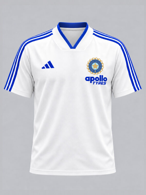 Premium White and Blue Big Stripes Cricket Jersey with flat neck and regular fit by TeeHub.